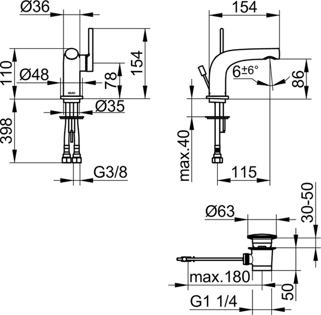 51504030000 Однорычажный смеситель для умывальника 80 KEUCO Edition 400 - Вид №2