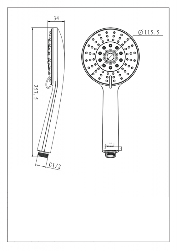 Душевая лейка - 5 режимов переключения WATERFALL P70139CP-2-RUS bravat - Вид №1