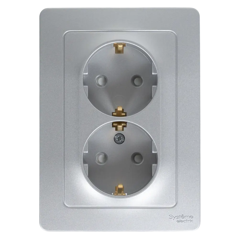 Розетка двойная встраиваемая Systeme Electric Blanca с заземлением со шторками цвет алюминий STLM-2070451