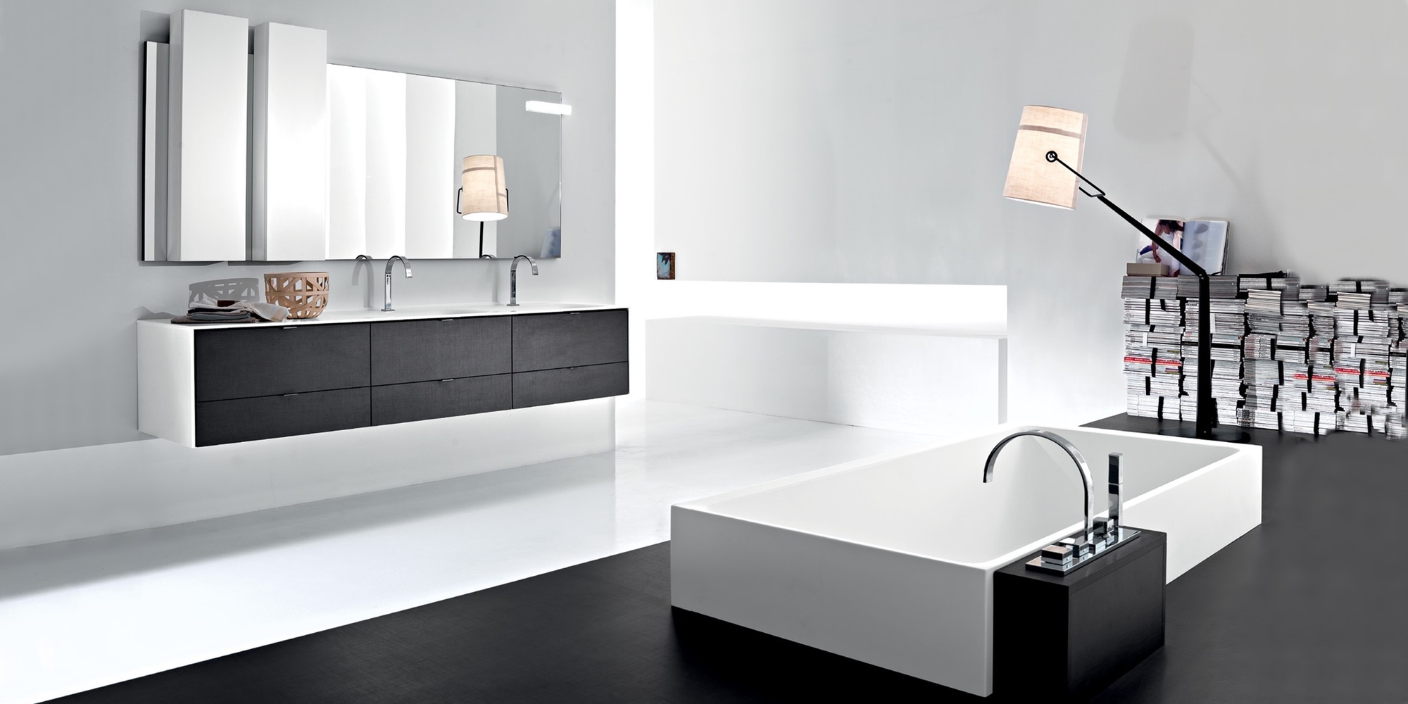 Комбинация ванной комнаты PV27 в отделке H91 Corian / L41 Bianco / 99 Juta MILLDUE PIVOT PIVOT27 - Вид №1