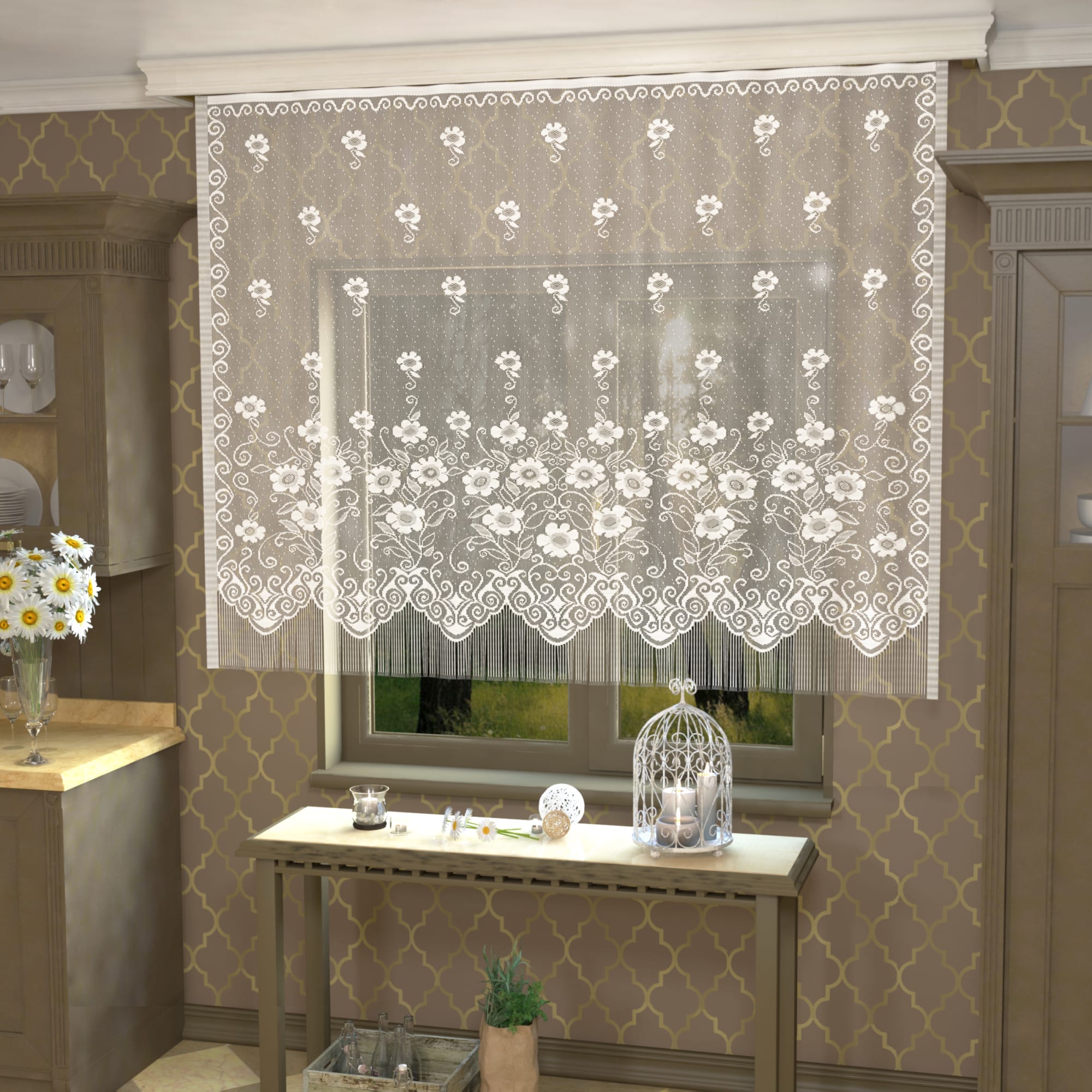 13213080 Занавеска для кухни «Цветочки», 170х140 см, жаккард, цвет белый Santreyd  - Вид №7
