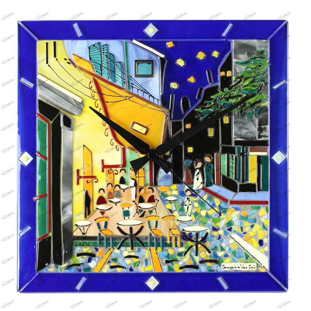 4156 ORIGINALMURANOGLASS Настенные часы Ночное кафе ван Гога - муранское стекло OMG 17 см 