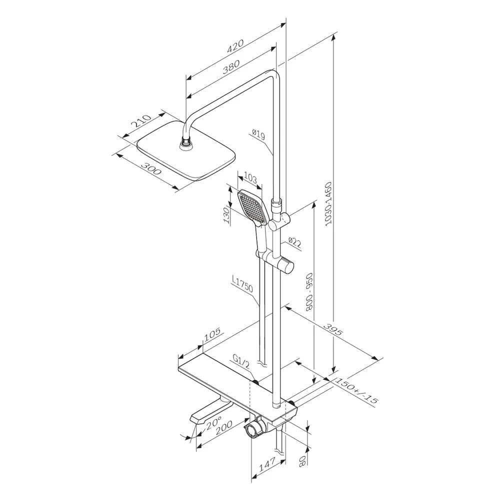 AM.PM Flash - душевая система с верхним душем и 3 режимами 89346522 STLM-0979377 - Вид №12