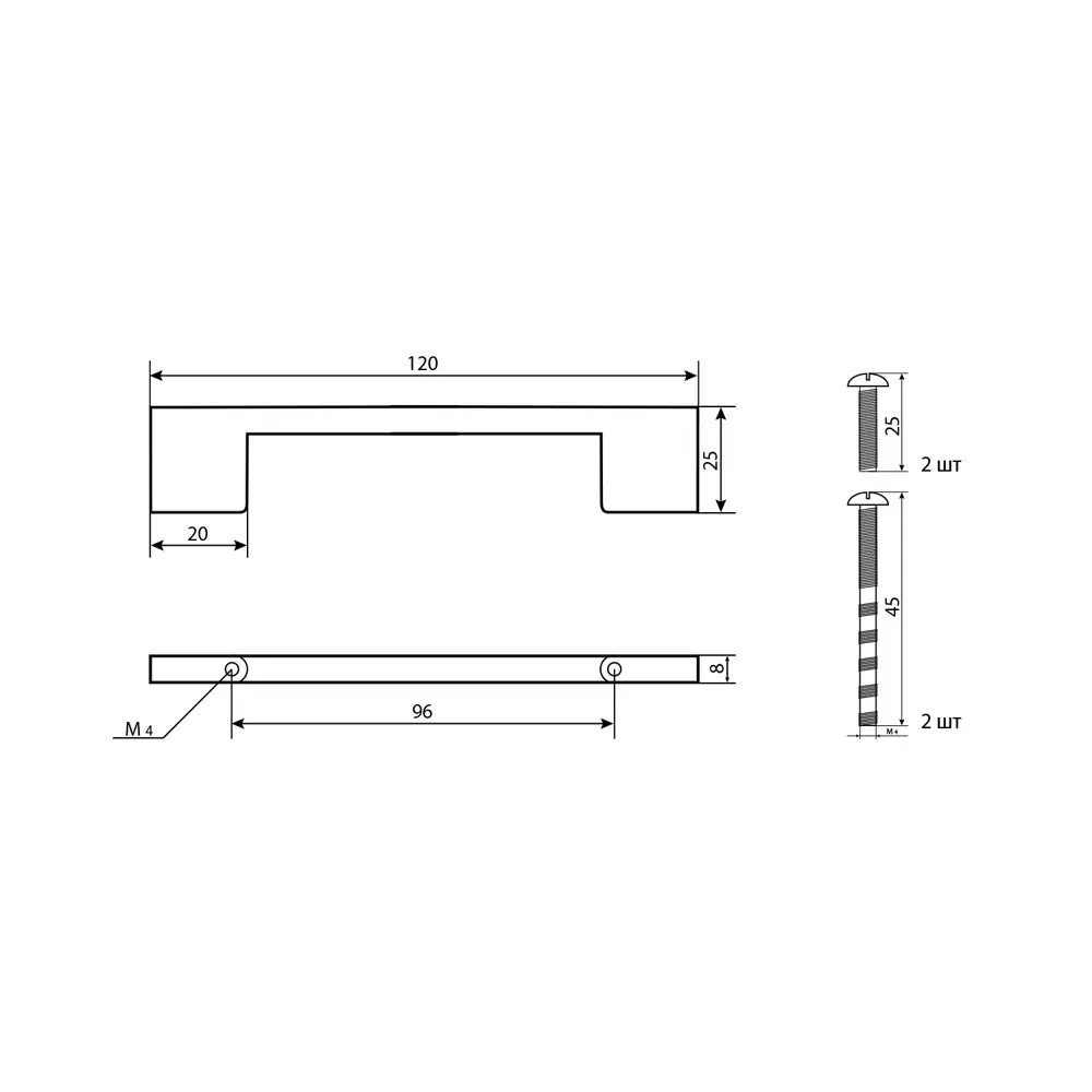 86899617 Ручка-скоба мебельная Ritiro ЦАМ 96 мм цвет никель STLM-1011999 PALLADIUM  - Вид №3