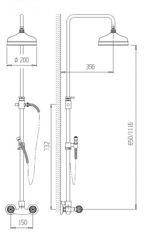 Душевая стойка со смесителем для верхнего и ручного душа CEZARES ATLANTIS-CD-02-Sw/M - Вид №1