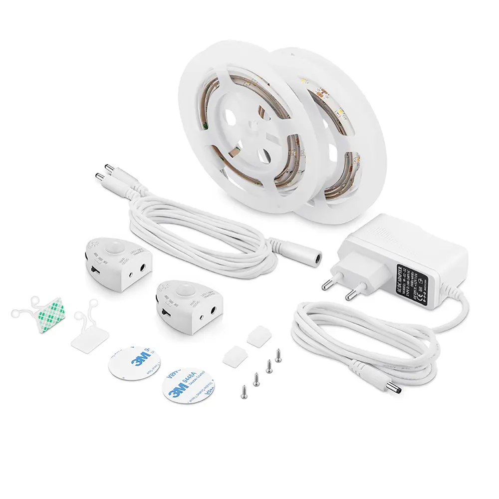 Комплект светодиодной ленты SMD 2835 30 диодов/2.4 Вт/м 12 В 8 мм IP65 8 мм 2x1.2 м тёплый белый свет, 2 диммируемых датчика APEYRON STLM-2109445 - Вид №2