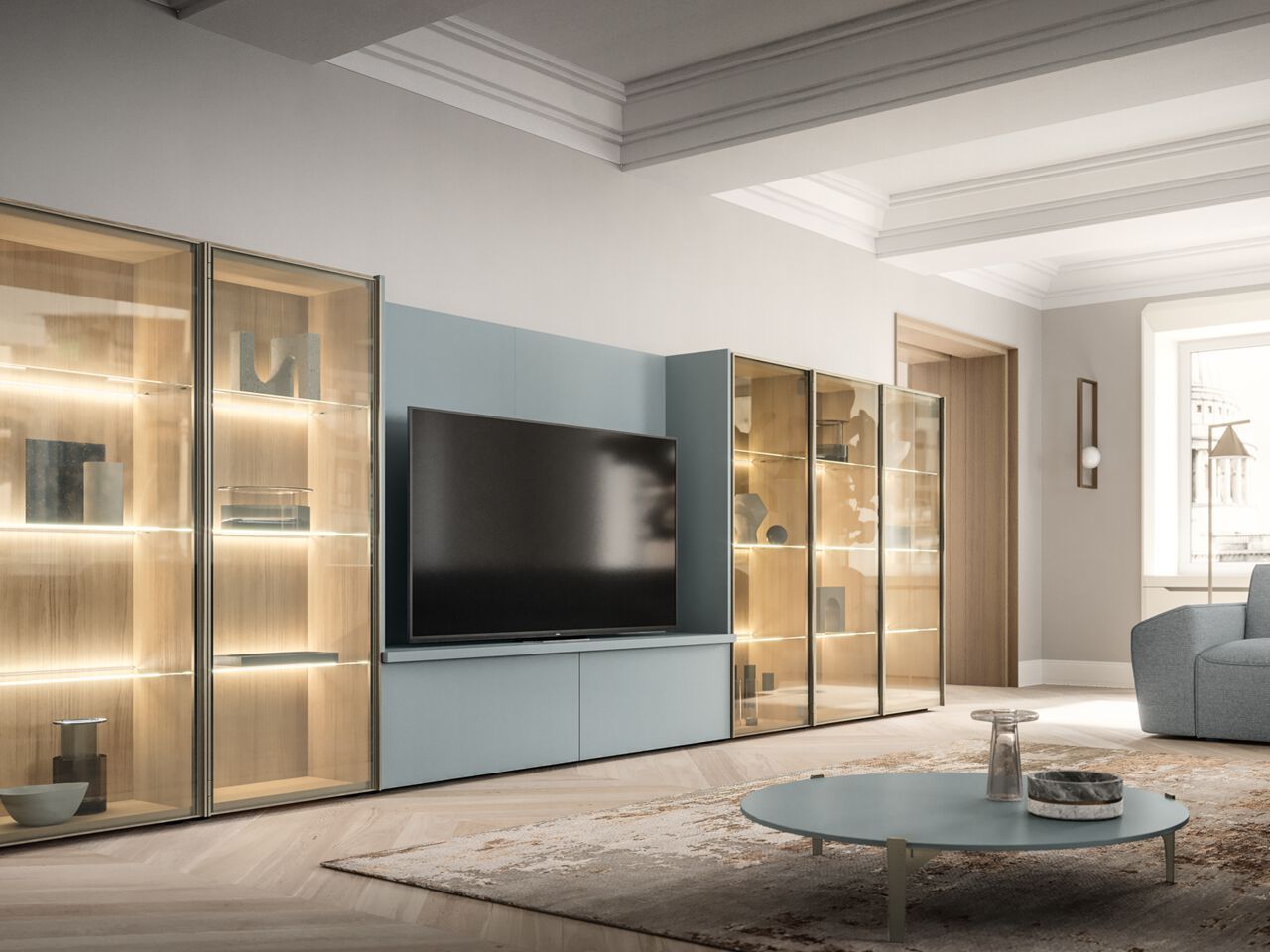 Оборудованная деревянная секционная стена с подставкой для телевизора Santalucia Mobili AKKA ARCH-00062622 - Вид №1