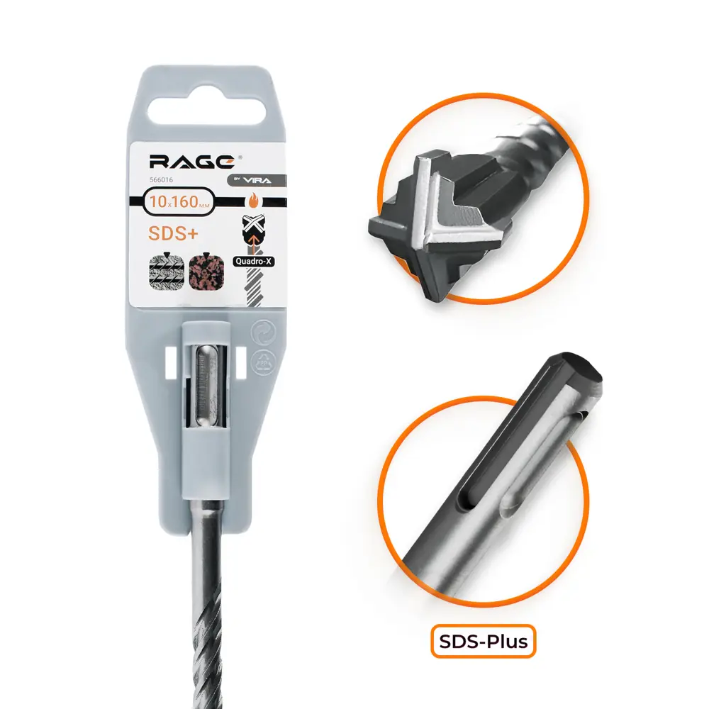Бур RAGE по бетону SDS-plus 10×160 мм для перфораторов 89383431 STLM-1534216 - Вид №1