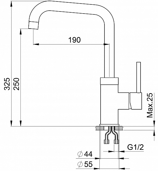 0041, ТУРМАЛИН, СМЕСИТЕЛЬ КУХОННЫЙ GRANULA 41-ST45 - Вид №2