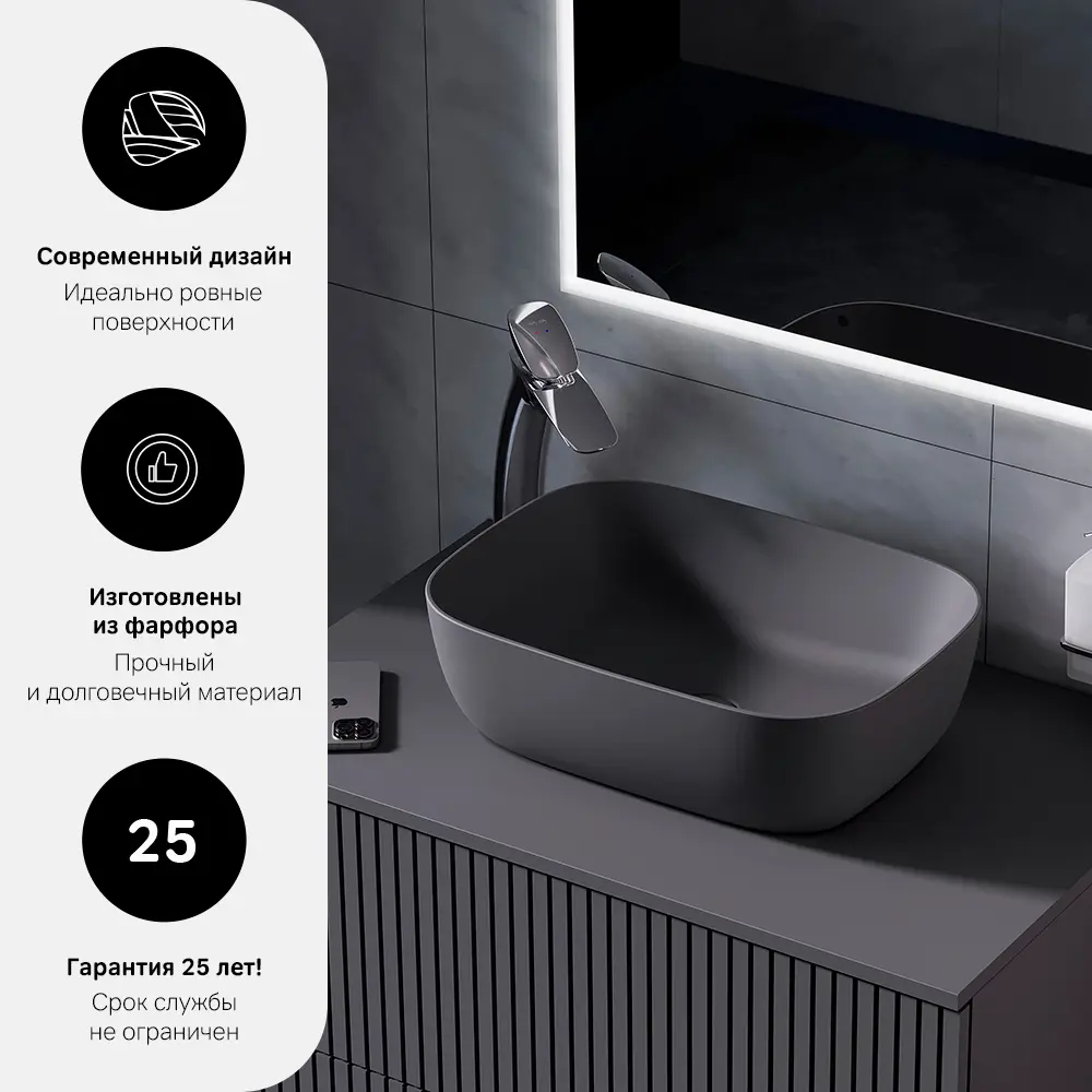 87021103 Раковина AM.PM Struktura накладная 45 см матовая керамика цвет серый STLM-0072802 - Вид №1