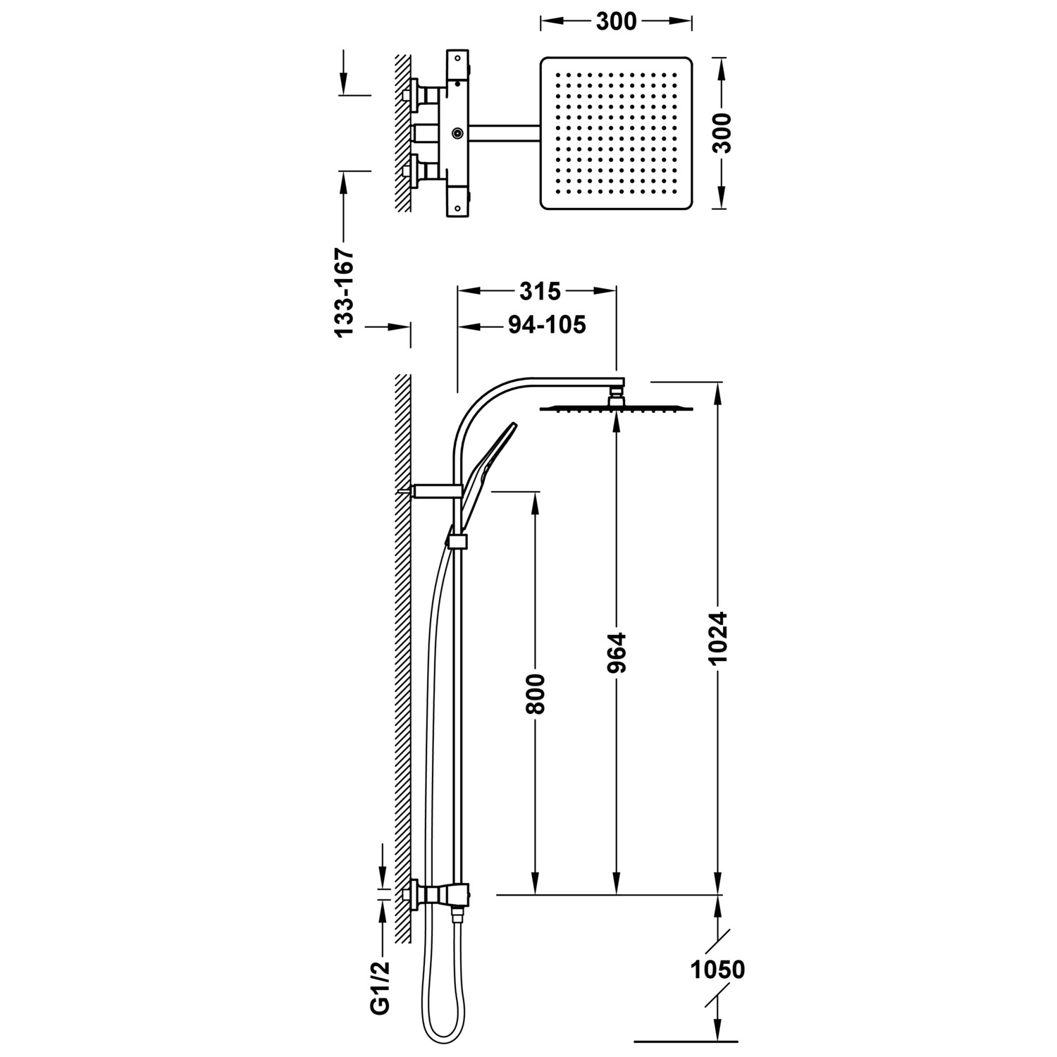 НАСТЕННЫЙ 2-полосный настенный термостатический смеситель для душа-19039309 TRES Thermostatic - Вид №1