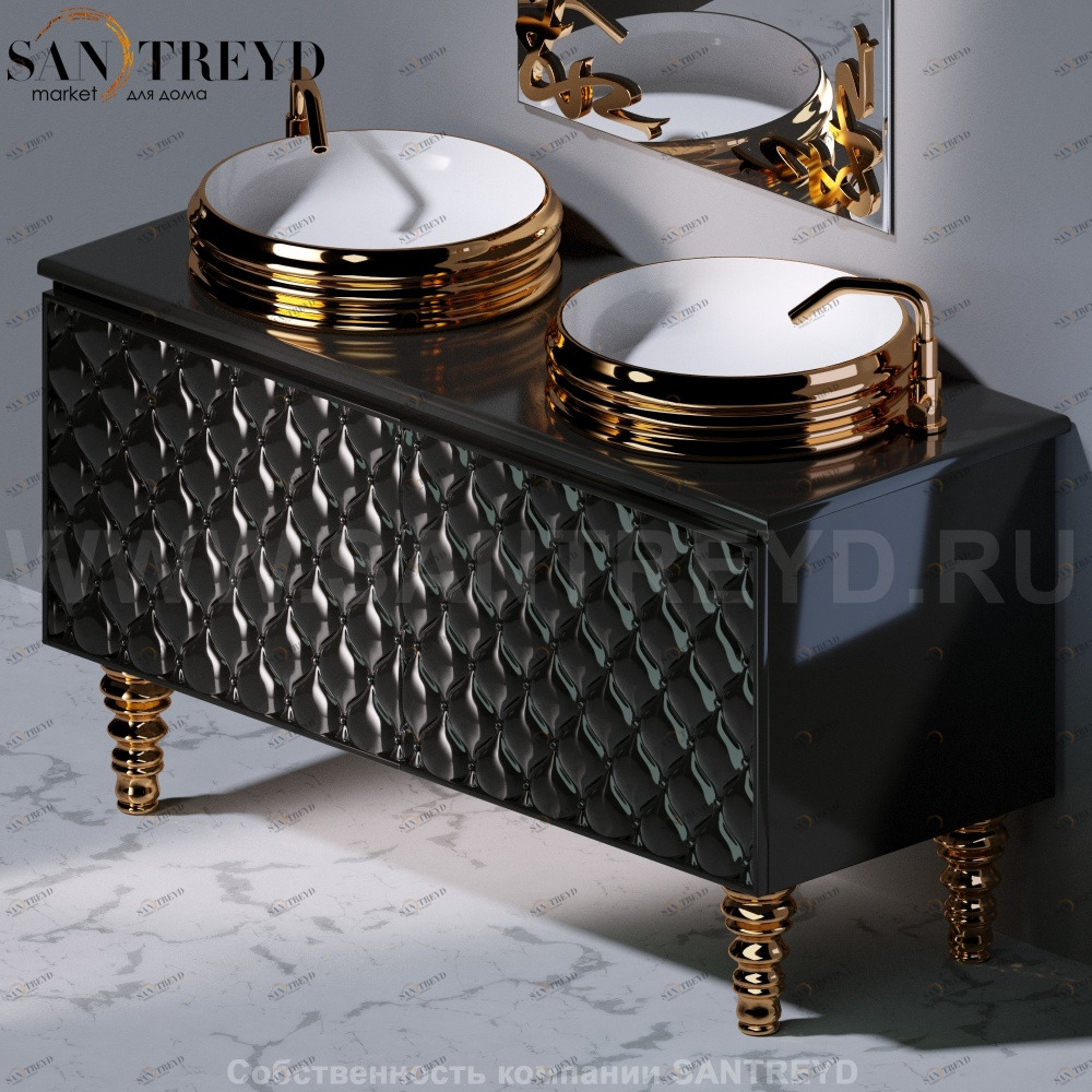 C291M2L140.104 Тумба с двумя выдвижными ящикома с черным фасадом и черными вставками A. e T. Italia CLASS AeT ITALIA GLASS