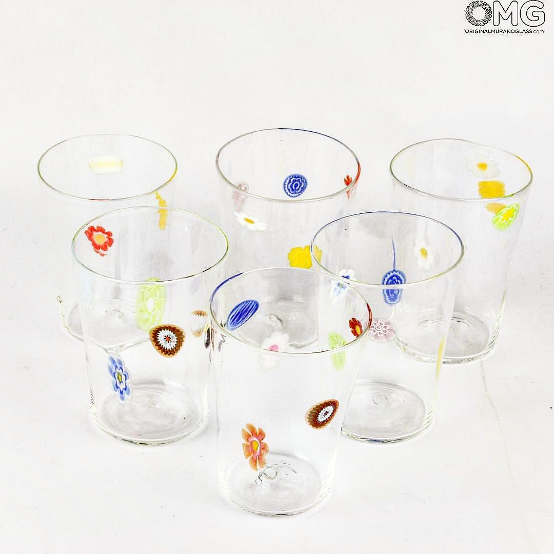 2179 ORIGINALMURANOGLASS Набор из 6 разноцветных стаканов - Sorrento Millefiori - Goto - муранское стекло 8 см  - Вид №1