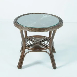 Кофейный столик круглый со стеклянной столешницей 50х54 см темный коньяк Calamus Rotan VINOTTI  00-3885205 Коричневый