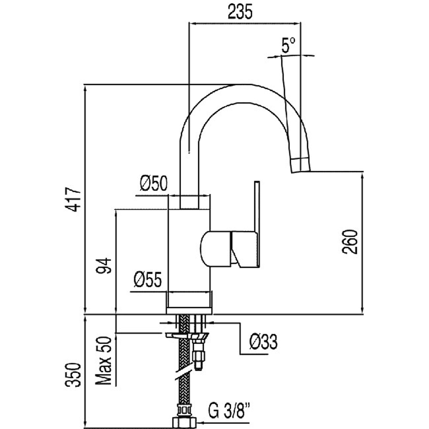 Смеситель для умывальника LEX-ALP XXL с одной ручкой и боковым рычагом-181303 TRES - Вид №1