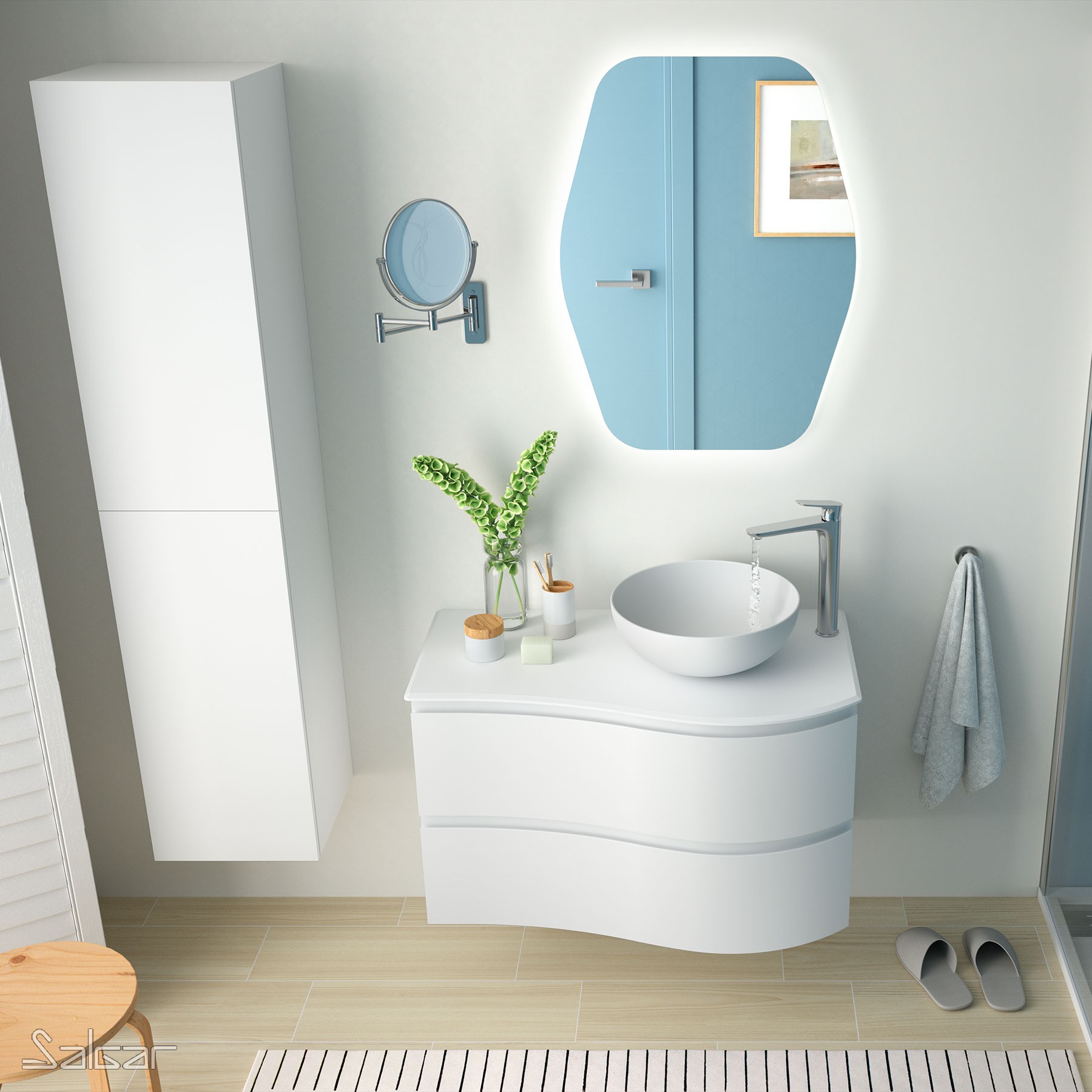 83865 SALGAR Подвесная тумба MAM 900 WHITE COTTON слева 2 металлических ящика с функцией soft close 897 x 540 x 505 мм Белый хлопок  - Вид №1