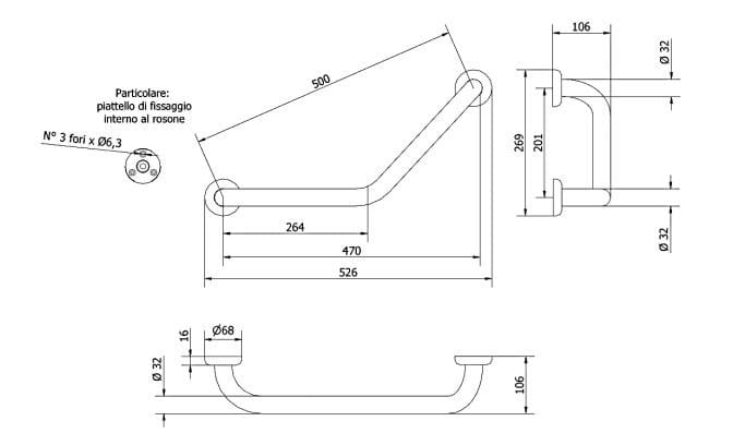 Стальная угловая фиксированная ручка для ванной комнаты Thermomat окрашенная ARCH-00045992