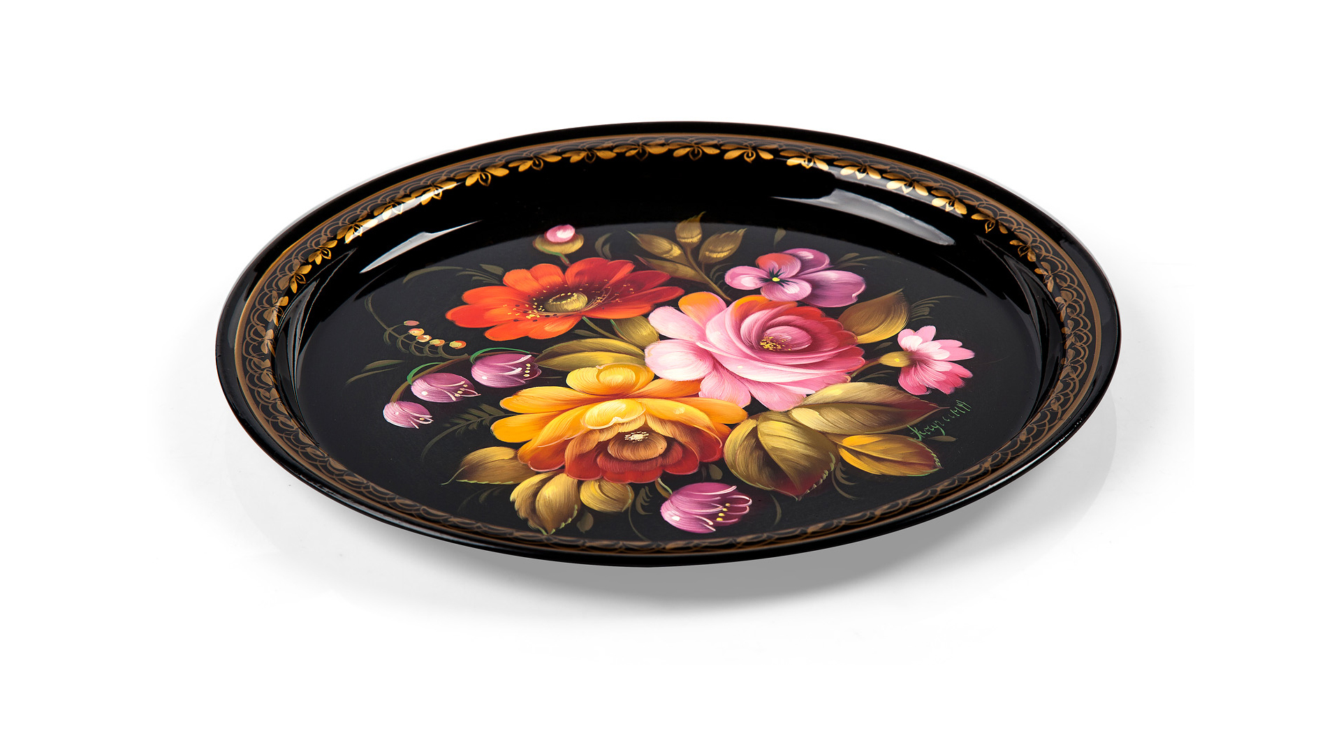 10618039 Жостовская фабрика декоративной росписи Поднос 22см НХП "Лунный" Сталь  - Вид №1