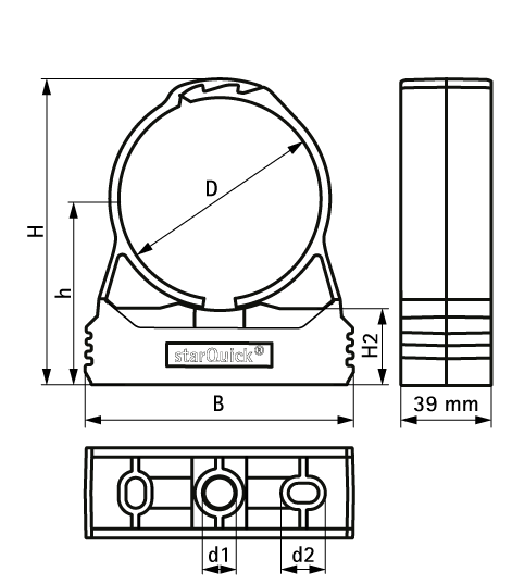 08541075 starQuick® Clamp (Grey) — Ø 71 — 115 mm для сантехнических труб и труб с электрокабелями для крепления стене, полу или потолку walraven  - Вид №1