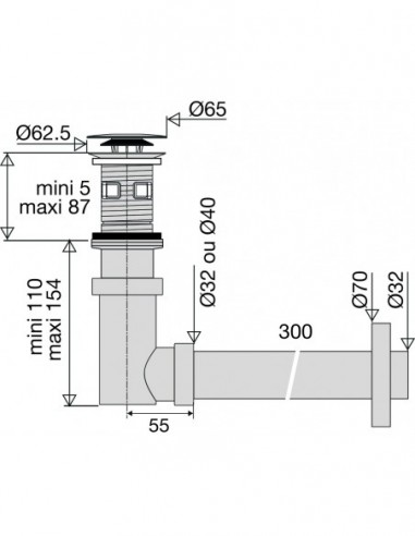 122200 000 00  Универсальный слив со встроенным сифоном Сифонетка для умывальника, двустворчатый клапан Д. 65 мм, латунь и хромированный АБС Valentin Хром  - Вид №6