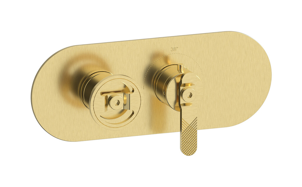 Комплект наружных частей термостата на 1 потребителей - горизонтальная овальная панель с ручками Bold WE ARE IB eua122isnb1 Brushed Pale Gold Aqua