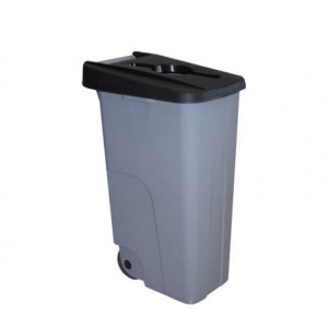 232474 DENOX Бак для раздельного сбора мусора серый на колесах с черной крышкой с ручкой Denox-Reciclo- 85L-110L - black. 85 л. Серый, крышка черная