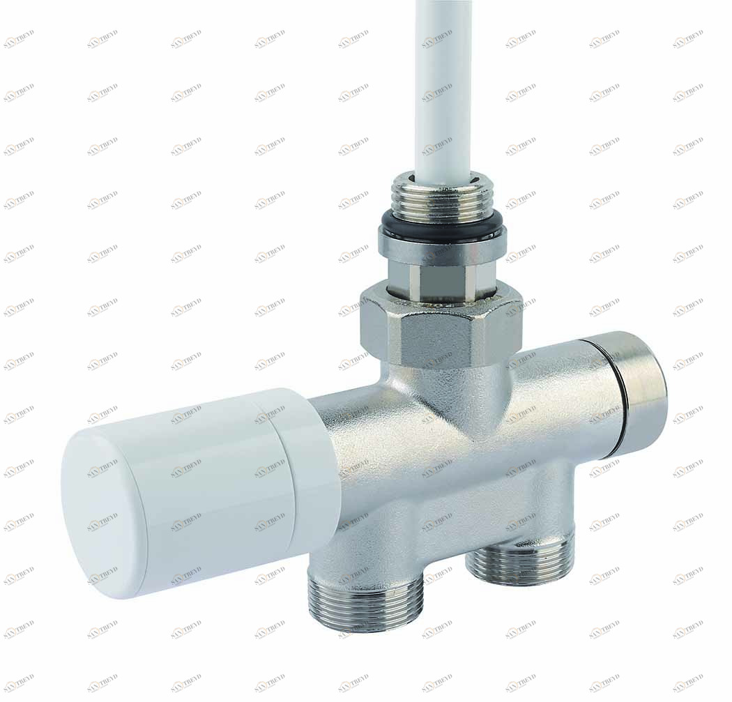 Carlo Poletti V81711Q Клапан термостатический угловой одно/двухтрубный с бай-пасс, с подключением медной или пластиковой трубы. Межосевое расстояние 40 мм 