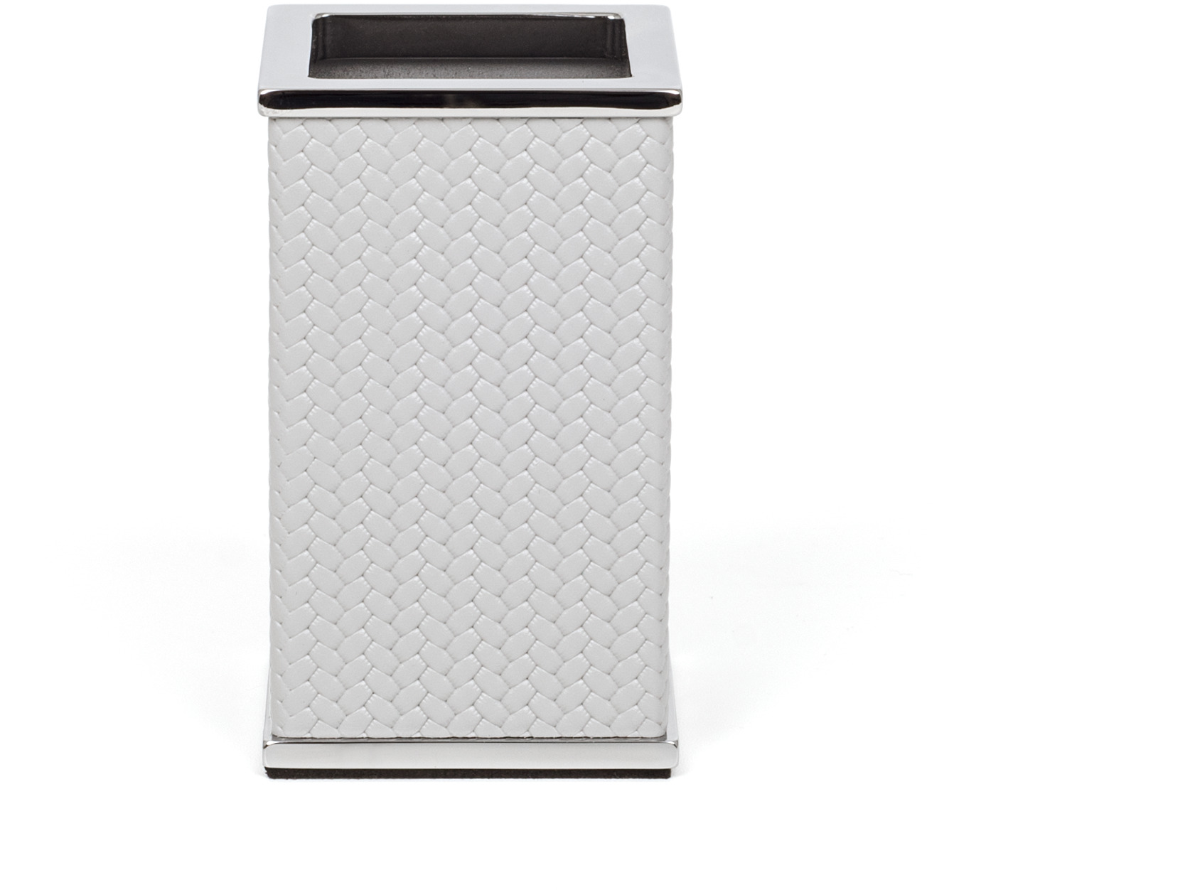 Квадратный держатель для зубных щеток Olimpia - 6,5X6,5XH11 см/металлическая_хромовая отделка/зернистая кожа_кремовая