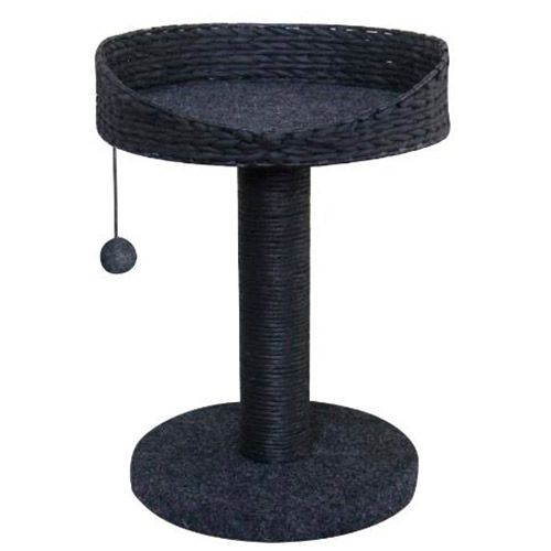 ПР0039877 Когтеточка для кошек Лежанка плетеная на столбике с игрушкой 35х35х52см D=9см серая Foxie 