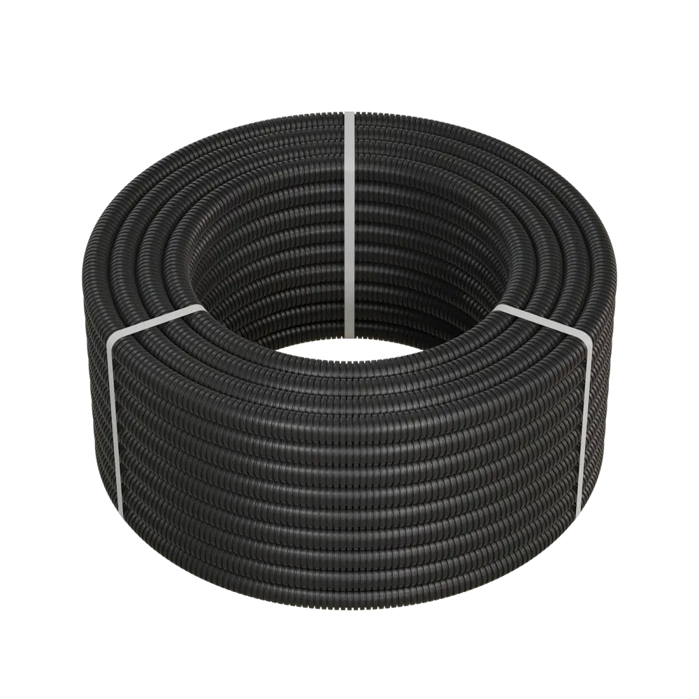 Труба гофрированная Экопласт D25 мм 50 м ПНД легкая с протяжкой цвет черный STLM-2038460 - Вид №1