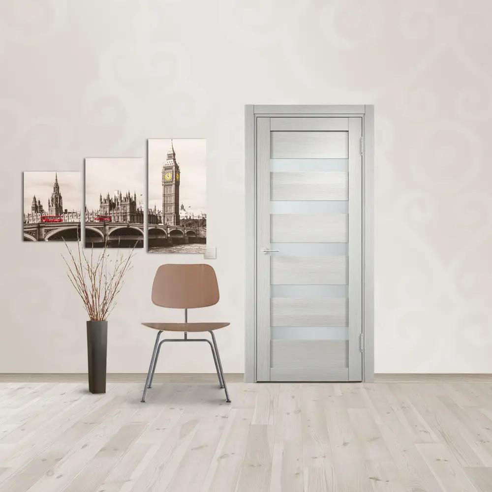 Полотно дверное остеклённое Мюнхен 80x200 см, ламинация, цвет слоновая кость 3D VERDA STLM-2159736 - Вид №2