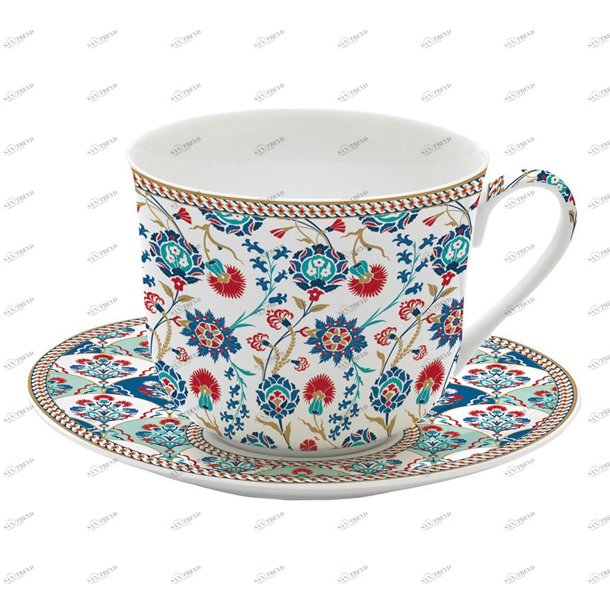 Чашка фарфоровая с блюдцем красно-голубая в подарочной упаковке "Изник" EASY LIFE COFFEEMANIA & ATMOSPHERE 00-3946840 Голубой;красный 