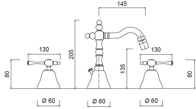 Rubinetteria Giulini Смеситель для биде для столешницы с 3 отверстиями и поворотным изливом Londra 7245a - Вид №1