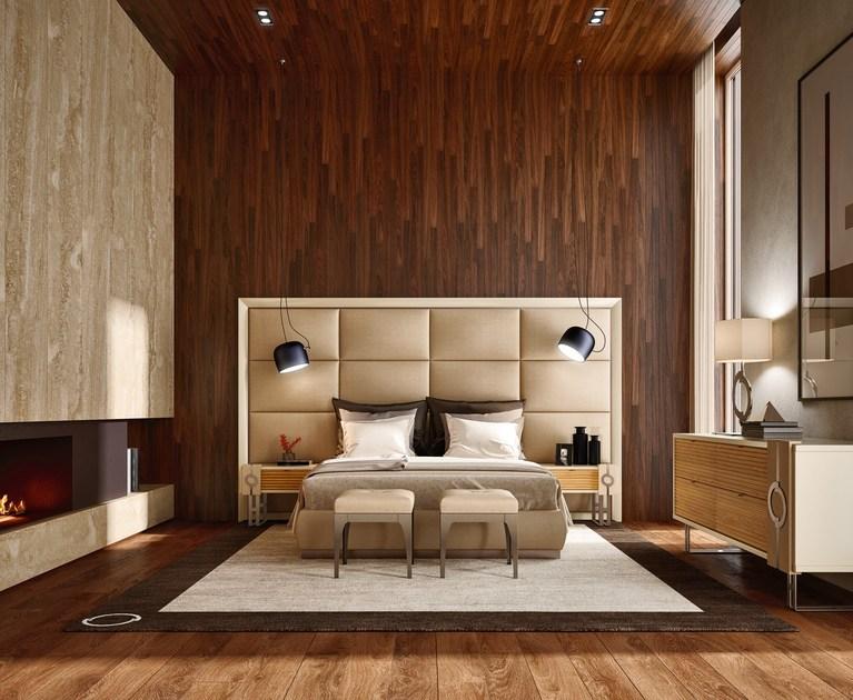 Caroti Мягкая двуспальная деревянная кровать king size в современном стиле Concept Art.11 - plateau - Вид №1