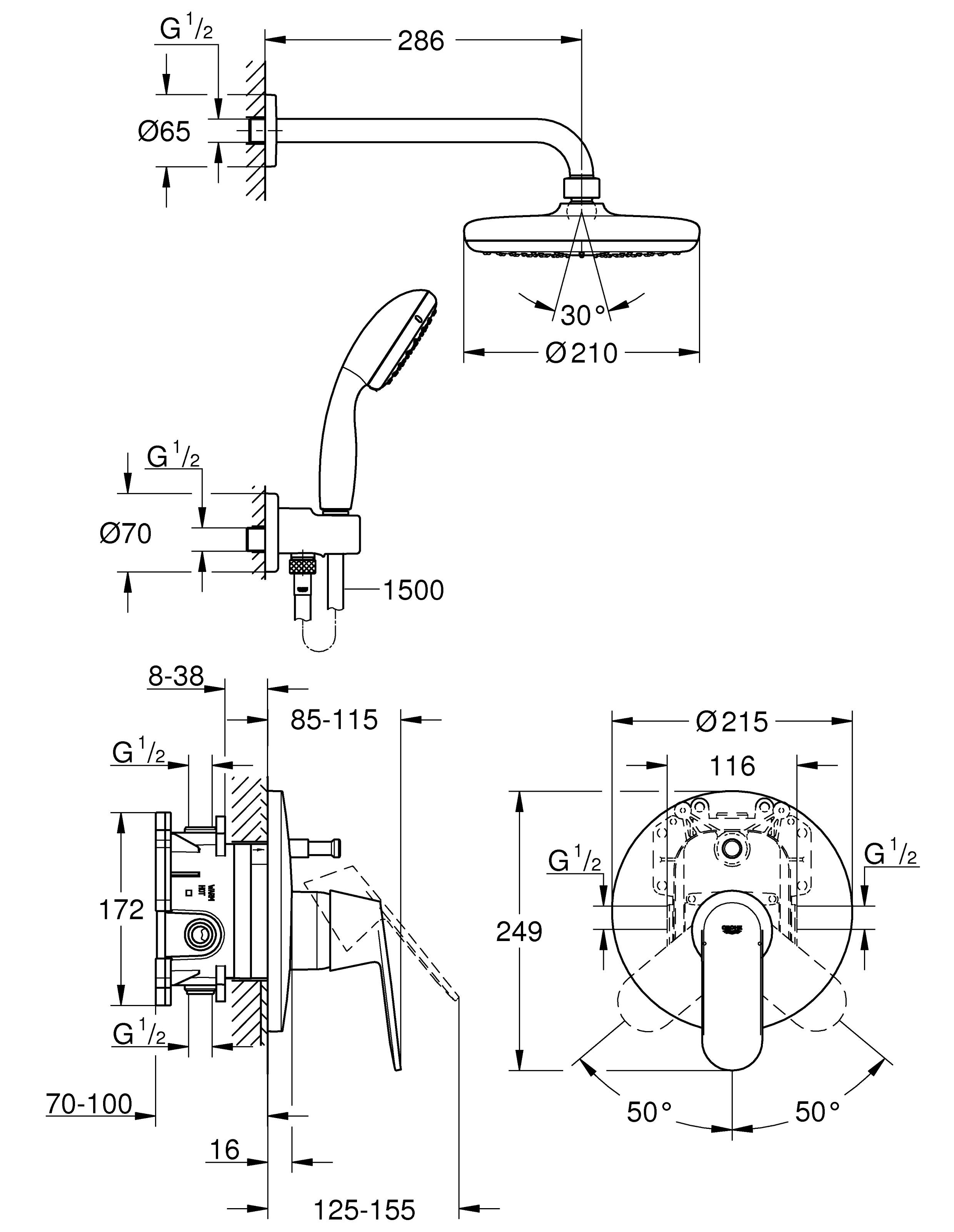 25183001 Душевая система Grohe Eurosmart Cosmopolitan хром - Вид №1
