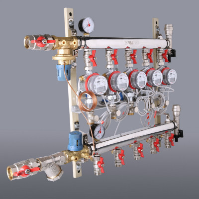 VT.GPA.05S04.L3 Узел этажный для поквартирного учета тепловой энергии с автоматическим регулятором перепада давлений Valtec 3/4", 3 вых., ввод слева  - Вид №2