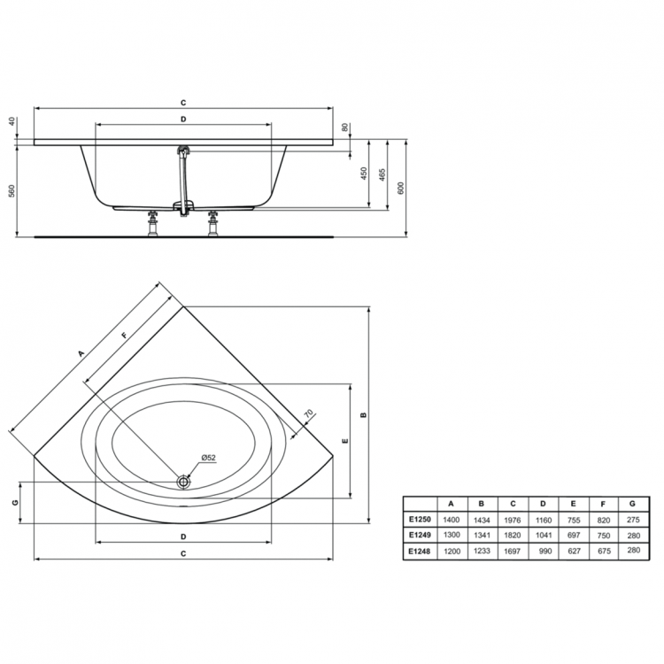 E124801 Встраиваемая угловая акриловая ванна 120х120 см Ideal Standard CONNECT AIR - Вид №3