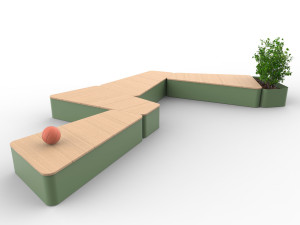 Модульная скамейка из стали и дерева со встроенной плантатором без спинки