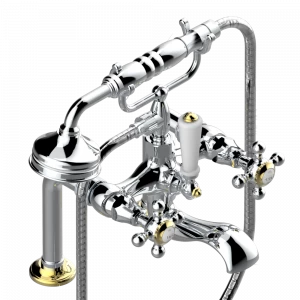 A52-13G Смеситель для ванны/душа устанавливаемый на борту на два отверстия с душем и шлангом - 150 мм между центрами Thg-paris Broadway Хром-золото