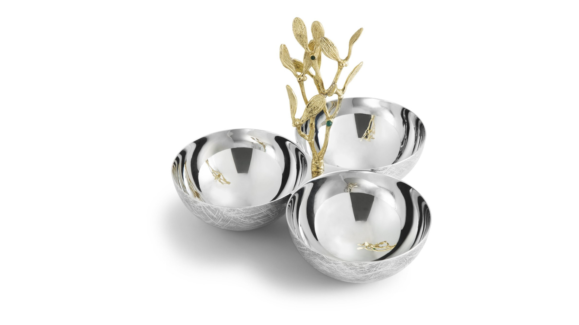 10663686 Michael Aram Менажница трехсекционная Michael Aram "Омела" 23см Сталь нержавеющая  - Вид №1