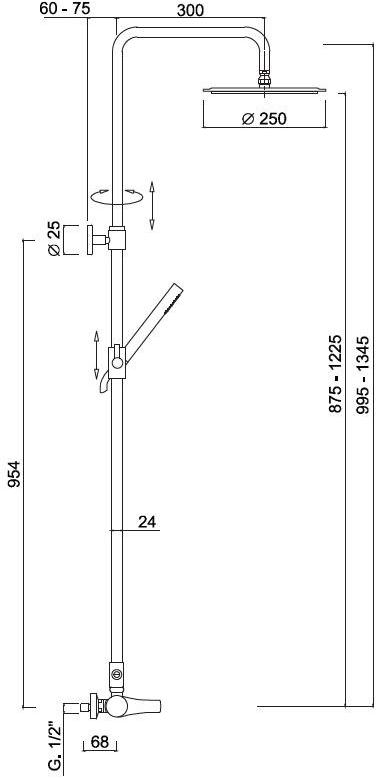 Rubinetteria Giulini Внешний душевой набор с ручным душем с верхним душем Ego F5708swc-s-25x - Вид №1