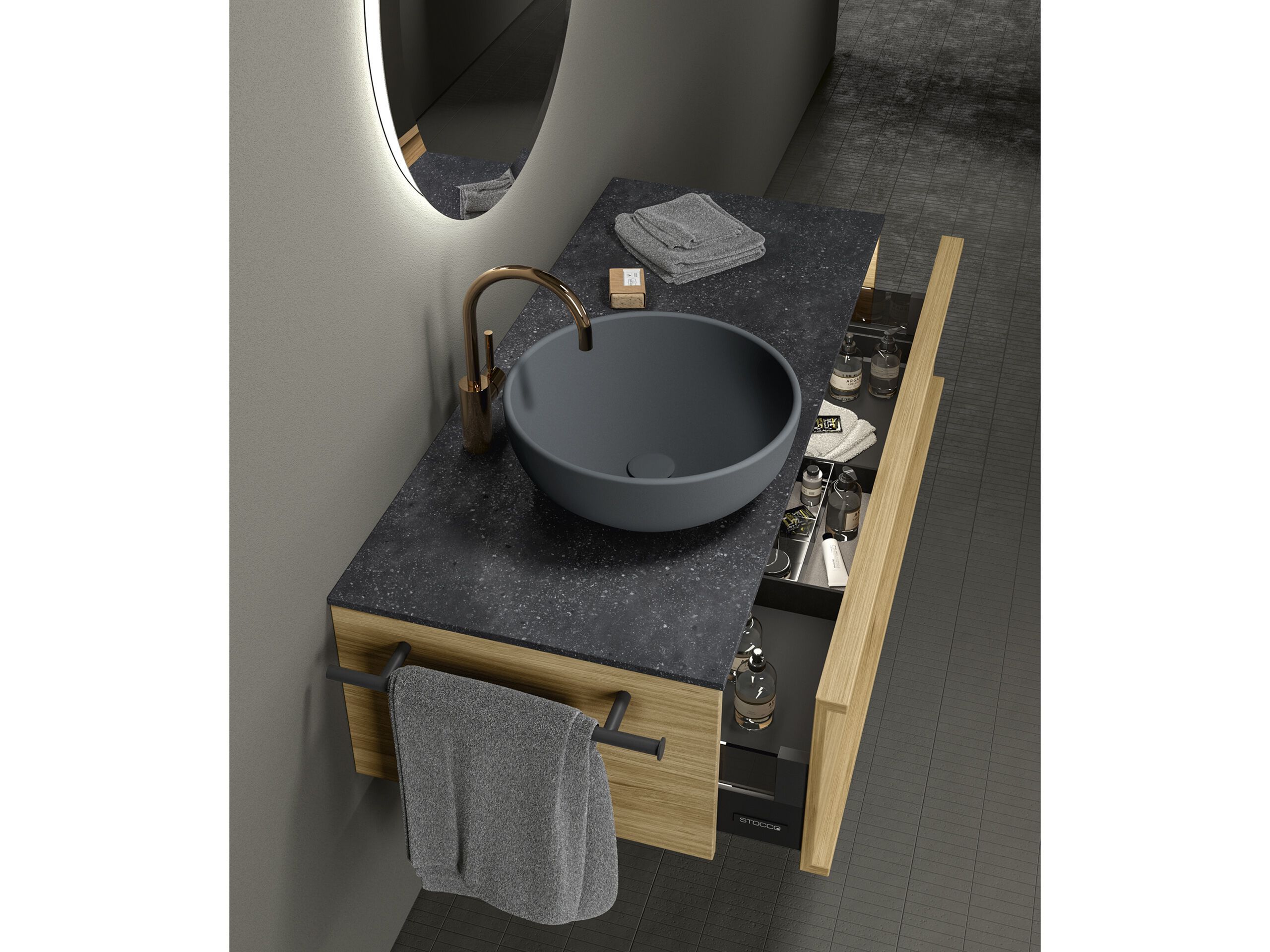 Шкаф для раковины из дуба с зеркалом STOCCO Loop 51 ARCH-00098320 - Вид №1