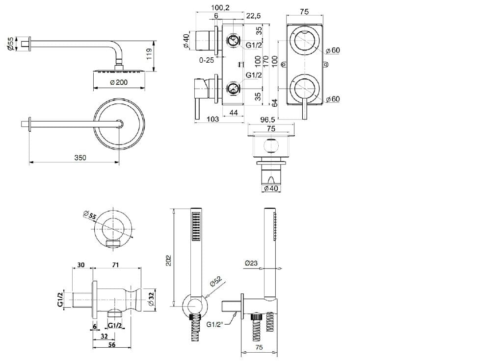 Набор для душа из нержавеющей стали с ручным душем и душем Gaia Mobili Complements ARCH-00062993 - Вид №2