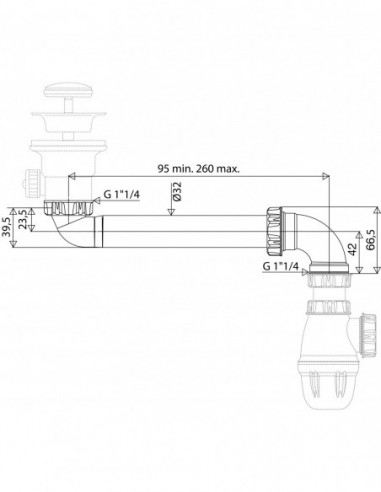 609900 005 00  Черная трубка для умывальника или умывальника, очень плоская, регулируемое межосевое расстояние до 260 мм Valentin Чернить  - Вид №2