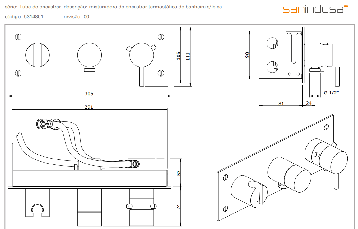 Термостат для ванны и душа Sanindusa Tube 531480111 - Вид №1