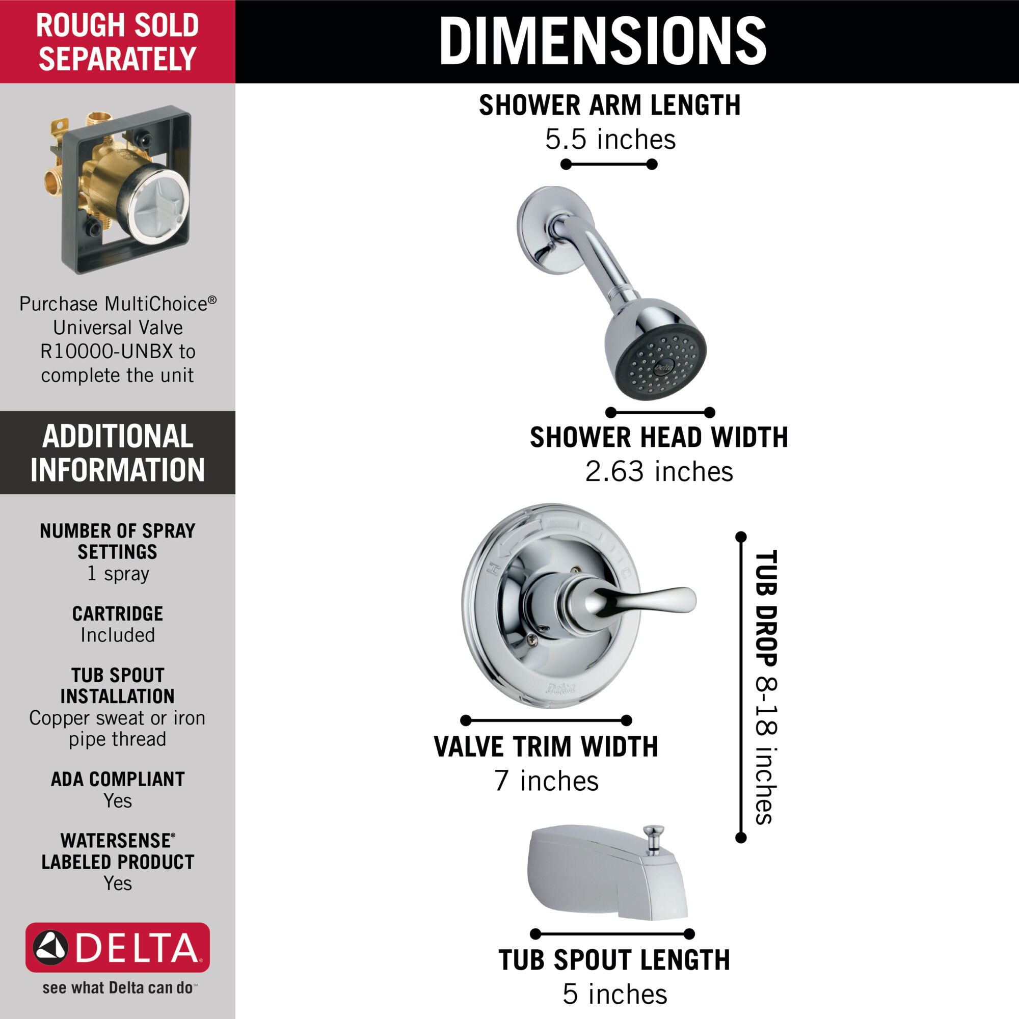 Панель Monitor® 13 Series для ванны и душа Delta Faucet Classic T13422-PD - Вид №1