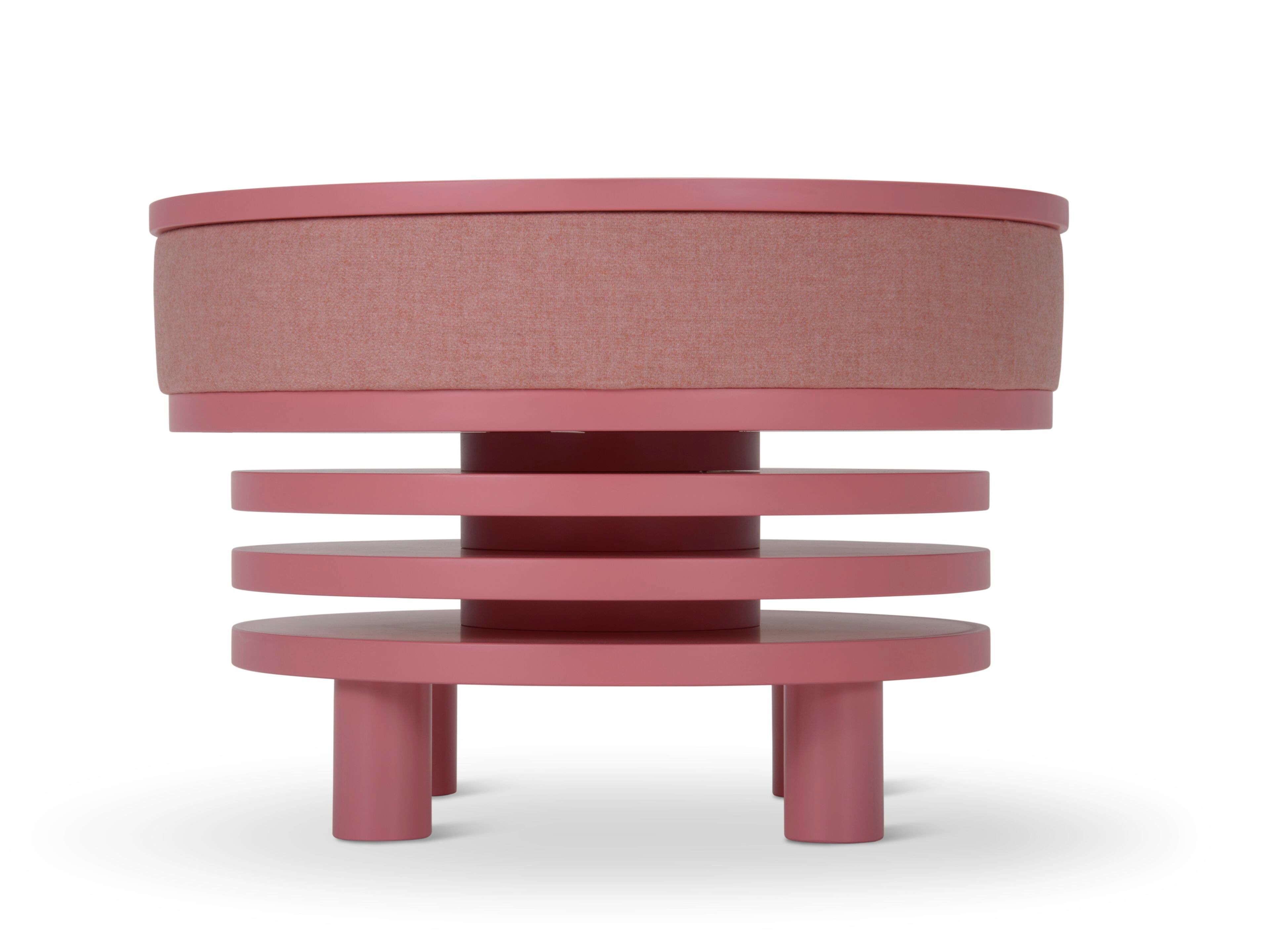 Круглый мягкий журнальный столик с лакированной столешницей из МДФ Adrenalina Roche ARCH-00126993 - Вид №1