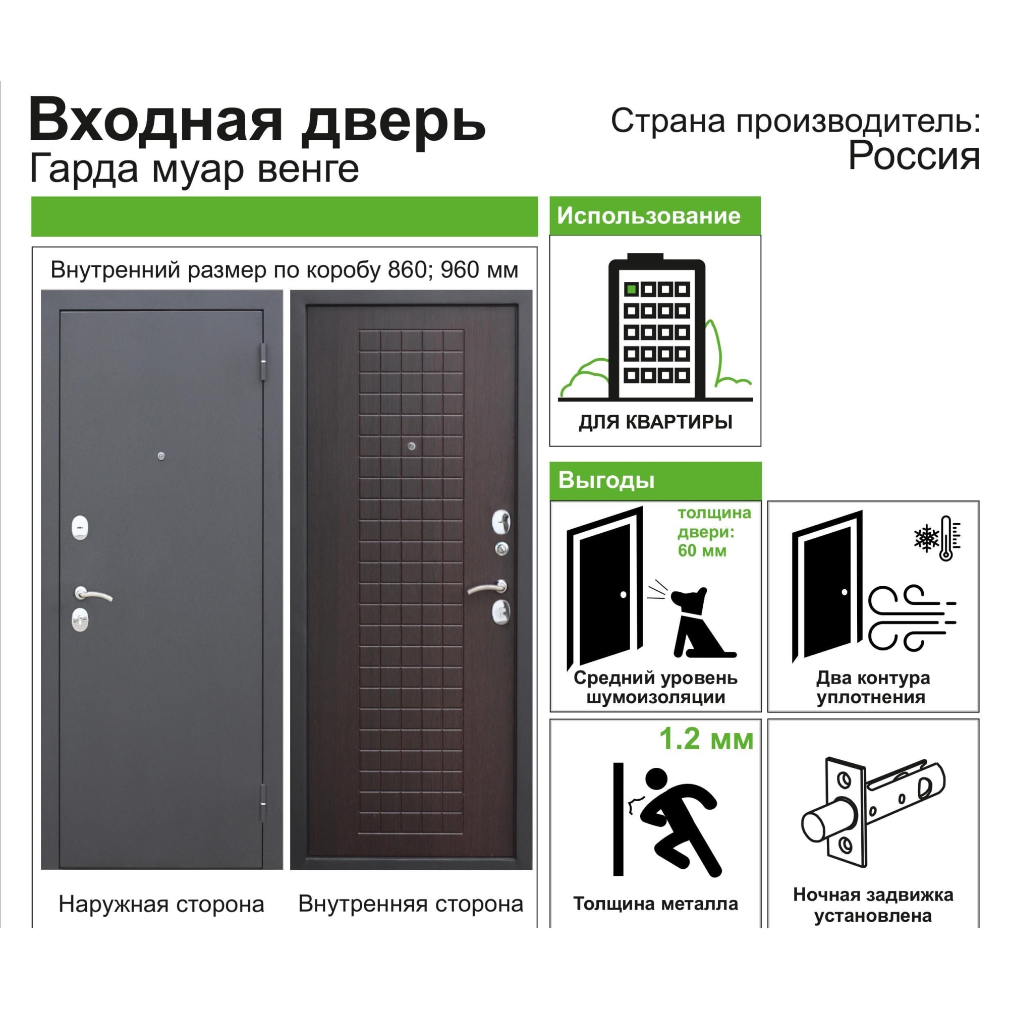 82096738 Дверь входная металлическая Гарда Муар, 960 мм, правая, цвет венге Santreyd  - Вид №12