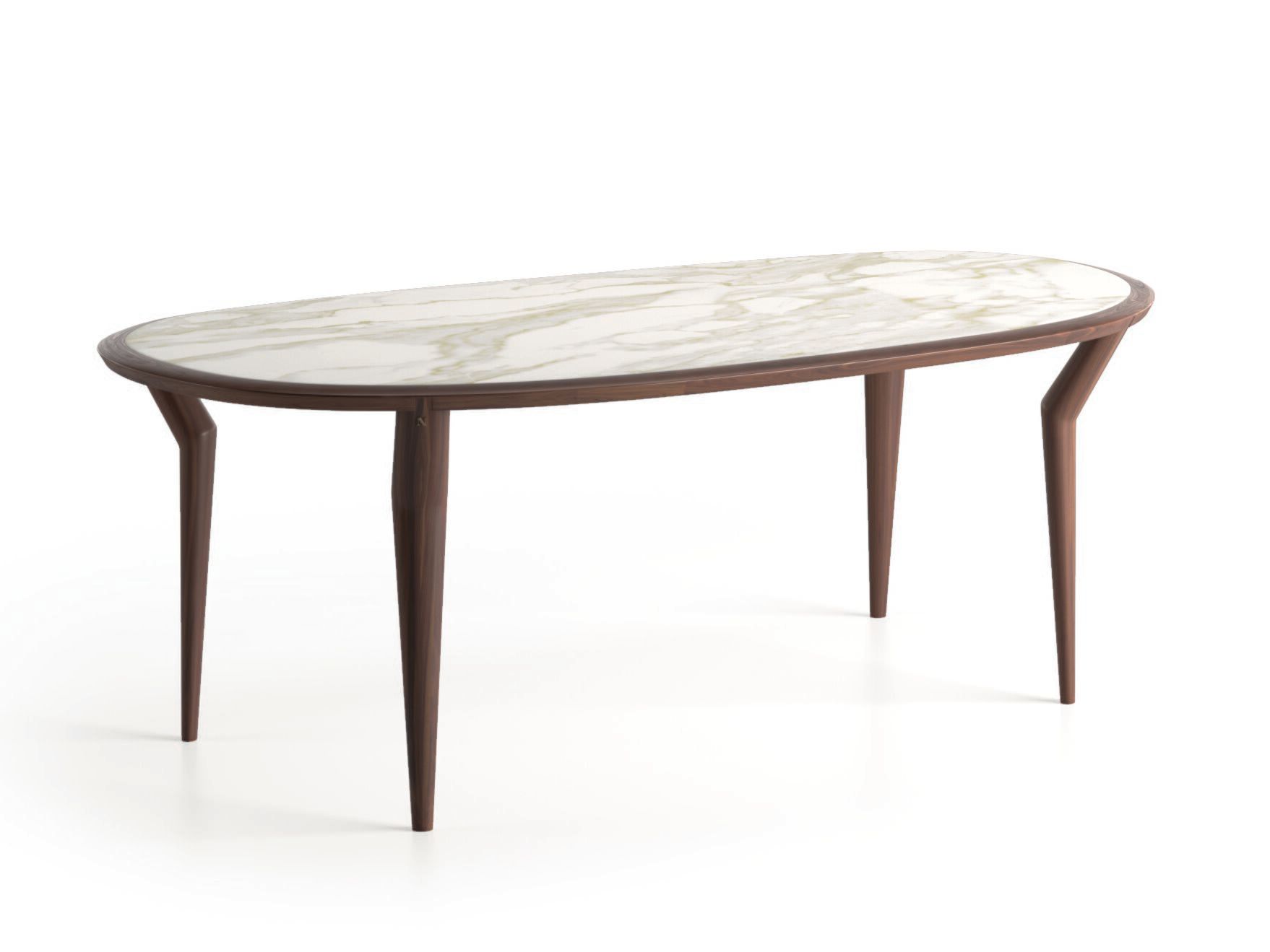 Овальный стол с мраморным верхом и основанием из грецкого ореха Natuzzi Italia пышная ARCH-00096292