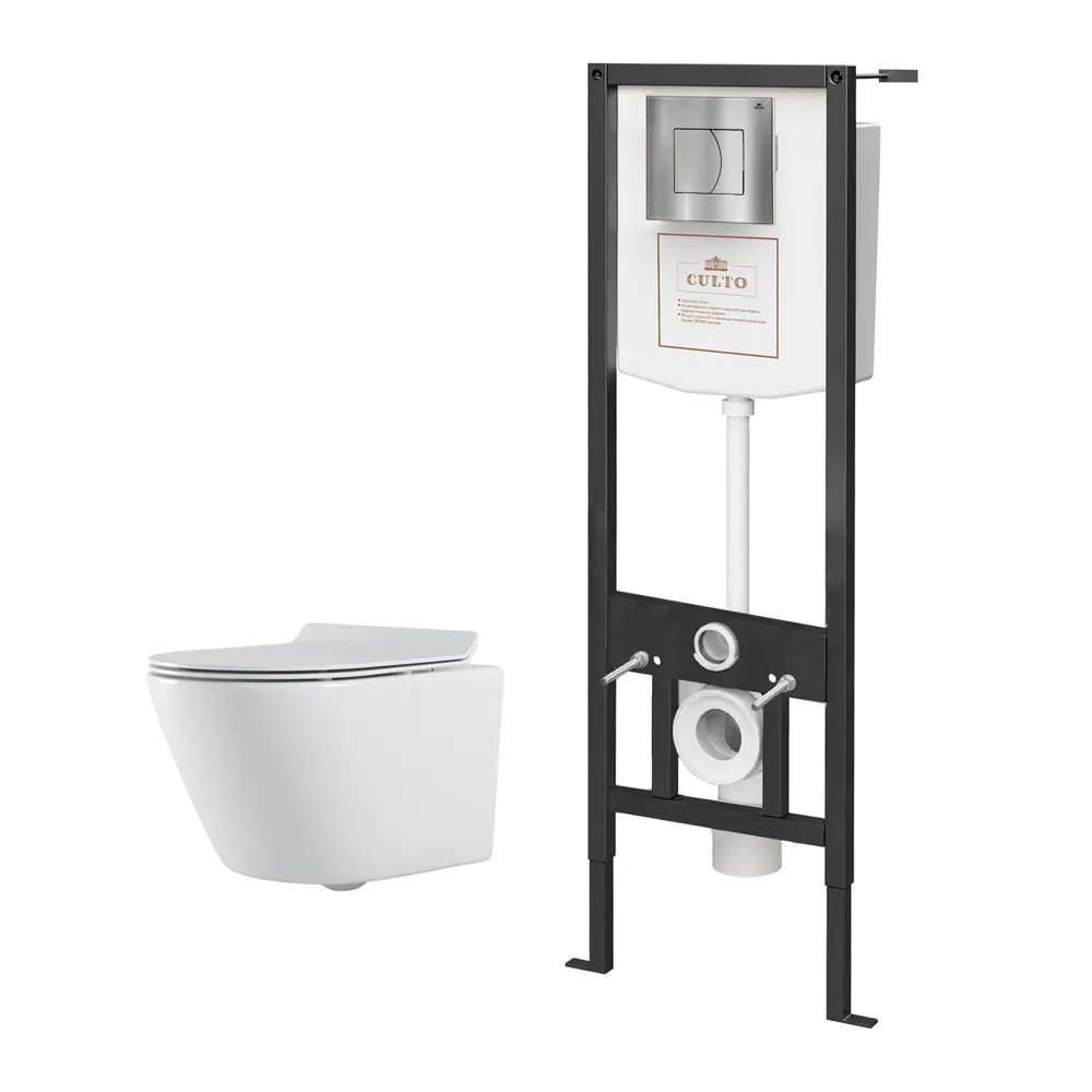 Комплект инсталляция и унитаз Culto Eddy безободковый с микролифтом клавиша цвет белый STLM-2103551